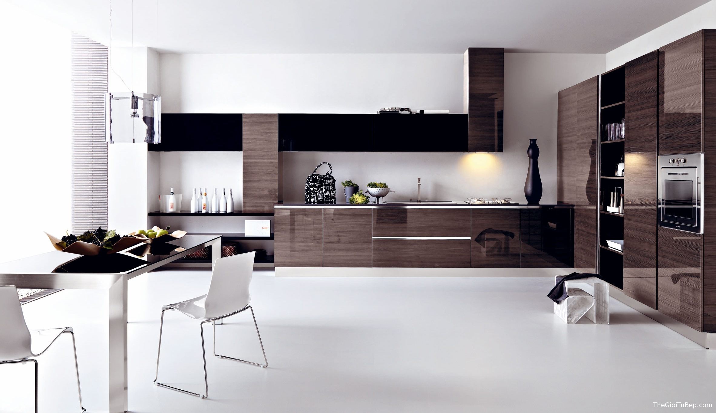 modern-kitchen-ideas-with-gloosy-black-kitchen-cabinet-and-glass-on-top-table-and-white-chair-dining-set-kitchen-photo-modern-kitchen-ideas