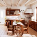 Awesome-Traditional-Kitchen-Design-with-Wooden-Cabinets-Combined-with-Dining-Room-Also-Furnished-with-White-Table-and-Wooden-Chairs-of-Dining-Furniture-Sets-Ideas